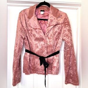 New Y2K Faux Fur Pink Fuzzy Jacket - Coquette Style w/ Black Ribbon Sash